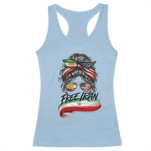 Free Iran Racerback Tank Top Persian American Pride Lion Sun Flag Messy Bun TS10 Light Blue Print Your Wear