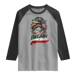 Free Iran Raglan Shirt Persian American Pride Lion Sun Flag Messy Bun TS10 Sport Gray Black Print Your Wear