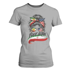 Free Iran T Shirt For Women Persian American Pride Lion Sun Flag Messy Bun TS10 Sport Gray Print Your Wear