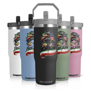 Free Iran Flip Straw Tumbler Persian American Pride Lion Sun Flag Messy Bun TS10 Print Your Wear