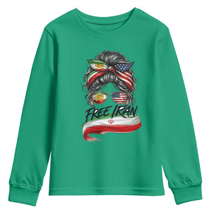 Free Iran Youth Sweatshirt Persian American Pride Lion Sun Flag Messy Bun TS10 Irish Green Print Your Wear