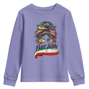 Free Iran Youth Sweatshirt Persian American Pride Lion Sun Flag Messy Bun TS10 Violet Print Your Wear