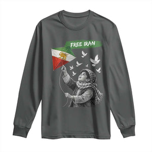Free Iran Long Sleeve Shirt Lion And Sun Flag Persian Freedom Movement TS10 Dark Heather Print Your Wear
