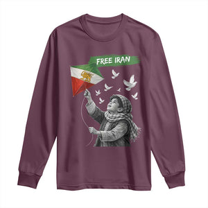 Free Iran Long Sleeve Shirt Lion And Sun Flag Persian Freedom Movement TS10 Maroon Print Your Wear