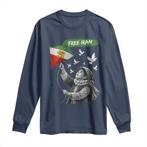Free Iran Long Sleeve Shirt Lion And Sun Flag Persian Freedom Movement TS10 Navy Print Your Wear