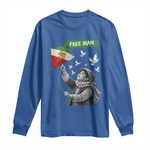 Free Iran Long Sleeve Shirt Lion And Sun Flag Persian Freedom Movement TS10 Royal Blue Print Your Wear