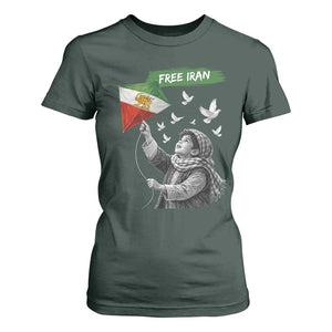 Free Iran T Shirt For Women Lion And Sun Flag Persian Freedom Movement TS10 Dark Forest Green Print Your Wear