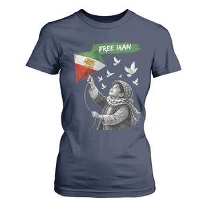 Free Iran T Shirt For Women Lion And Sun Flag Persian Freedom Movement TS10 Navy Print Your Wear