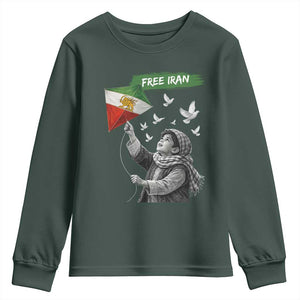 Free Iran Youth Sweatshirt Lion And Sun Flag Persian Freedom Movement TS10 Dark Forest Green Print Your Wear
