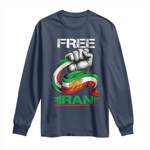 Free Iran Long Sleeve Shirt Iran Lion Sun Flag Fist TS10 Navy Print Your Wear