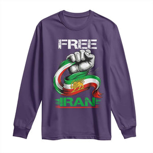 Free Iran Long Sleeve Shirt Iran Lion Sun Flag Fist TS10 Purple Print Your Wear