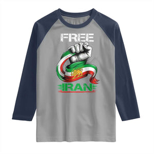 Free Iran Raglan Shirt Iran Lion Sun Flag Fist TS10 Sport Gray Navy Print Your Wear