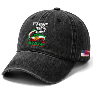 Free Iran Washed Cotton Baseball Cap Iran Lion Sun Flag Fist TS10 Print Your Wear