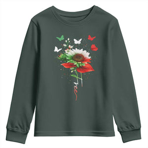 Free Iran Protest Youth Sweatshirt Sunflower Flag TS10 Dark Forest Green Print Your Wear