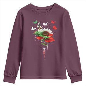 Free Iran Protest Youth Sweatshirt Sunflower Flag TS10 Maroon Print Your Wear