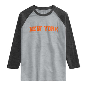 New York Raglan Shirt Vintage Varsity Sports Throwback Design TS10 Heather Gray Heather Charcoal Print Your Wear
