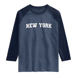 New York Vintage Varsity Sports Raglan Shirt State Pride TS10 Heather Denim Navy Print Your Wear