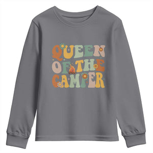 Camper Queen Youth Sweatshirt Retro Groovy Funny Women Girls RV Camping Lovers TS10 Charcoal Print Your Wear