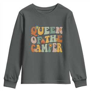 Camper Queen Youth Sweatshirt Retro Groovy Funny Women Girls RV Camping Lovers TS10 Dark Heather Print Your Wear