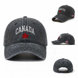 Canada Maple Leaf Washed Cotton Baseball Cap Canadian Pride TS10 Washed Cap Universal Fit Dark Gray Print Your Wear