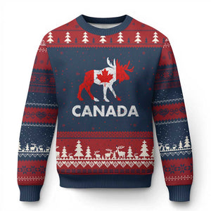 Canada Moose Maple Leaf Ugly Christmas Sweater Canadian Pride TS10 Navy Red Print Your Wear