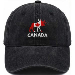 Canada Moose Maple Leaf Washed Cotton Baseball Cap Canadian Pride TS10 Washed Cap Universal Fit Black Print Your Wear