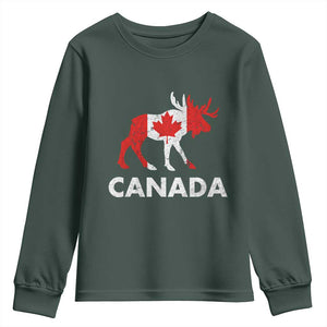 Canada Moose Maple Leaf Youth Sweatshirt Canadian Pride TS10 Dark Forest Green Print Your Wear