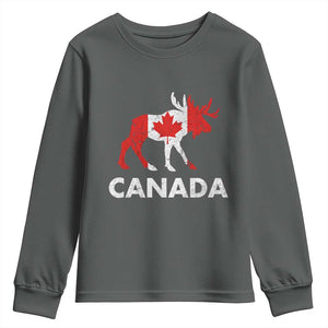 Canada Moose Maple Leaf Youth Sweatshirt Canadian Pride TS10 Dark Heather Print Your Wear