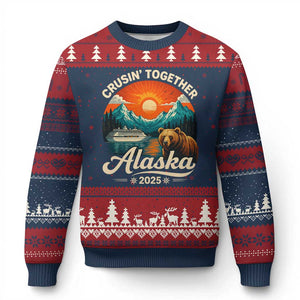 Alaska Cruise Ugly Christmas Sweater Retro Alaskan Cruisin Together Matching Family Cruise TS10 Navy Red Print Your Wear
