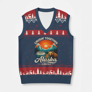 Alaska Cruise V-Neck Knit Sweater Vest Retro Alaskan Cruisin Together Matching Family Cruise TS10 Navy Red Print Your Wear