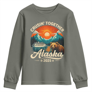 Alaska Cruise Youth Sweatshirt Retro Alaskan Cruisin Together Matching Family Cruise TS10 Military Green Print Your Wear