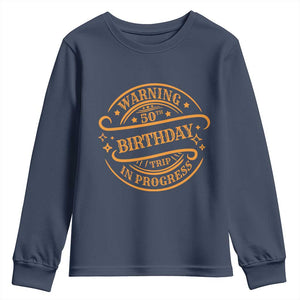 50th Birthday Trip Youth Sweatshirt Retro Funny Milestone Vacation TS10 Navy Print Your Wear