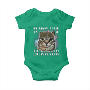Tummy Ache Survivor Cat Meme Baby Onesie Vintage 90s Graphic Funny Stomach Issues Bootleg TS10 Irish Green Print Your Wear
