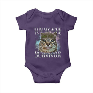 Tummy Ache Survivor Cat Meme Baby Onesie Vintage 90s Graphic Funny Stomach Issues Bootleg TS10 Purple Print Your Wear