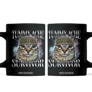 Tummy Ache Survivor Cat Meme Coffee Mug Vintage 90s Graphic Funny Stomach Issues Bootleg TS10 Black Print Your Wear