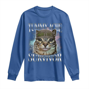 Tummy Ache Survivor Cat Meme Long Sleeve Shirt Vintage 90s Graphic Funny Stomach Issues Bootleg TS10 Royal Blue Print Your Wear