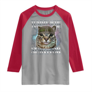 Tummy Ache Survivor Cat Meme Raglan Shirt Vintage 90s Graphic Funny Stomach Issues Bootleg TS10 Sport Gray Red Print Your Wear