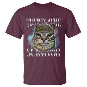 Tummy Ache Survivor Cat Meme T Shirt Vintage 90s Graphic Funny Stomach Issues Bootleg TS10 Maroon Print Your Wear