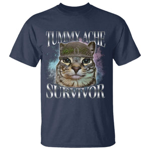 Tummy Ache Survivor Cat Meme T Shirt Vintage 90s Graphic Funny Stomach Issues Bootleg TS10 Navy Print Your Wear
