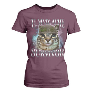 Tummy Ache Survivor Cat Meme T Shirt For Women Vintage 90s Graphic Funny Stomach Issues Bootleg TS10 Maroon Print Your Wear