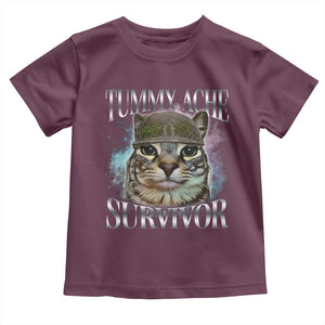 Tummy Ache Survivor Cat Meme Toddler T Shirt Vintage 90s Graphic Funny Stomach Issues Bootleg TS10 Maroon Print Your Wear