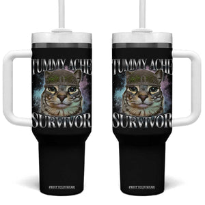 Tummy Ache Survivor Cat Meme Tumbler With Handle Vintage 90s Graphic Funny Stomach Issues Bootleg TS10 One Size: 40 oz Black Print Your Wear