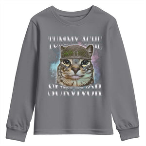Tummy Ache Survivor Cat Meme Youth Sweatshirt Vintage 90s Graphic Funny Stomach Issues Bootleg TS10 Charcoal Print Your Wear