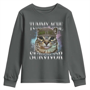 Tummy Ache Survivor Cat Meme Youth Sweatshirt Vintage 90s Graphic Funny Stomach Issues Bootleg TS10 Dark Heather Print Your Wear