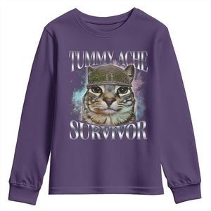 Tummy Ache Survivor Cat Meme Youth Sweatshirt Vintage 90s Graphic Funny Stomach Issues Bootleg TS10 Purple Print Your Wear