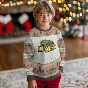 See You Later Alligator Ugly Christmas Sweater Funny Teacher Meme Viral Quote TS10 Mocha Mousse Print Your Wear