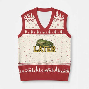 See You Later Alligator V-Neck Knit Sweater Vest Funny Teacher Meme Viral Quote TS10 Beige Red Print Your Wear