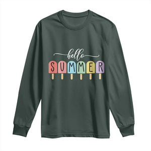 Hello Summer Vacation Ice Cream Popsicle Ice Lolly Long Sleeve Shirt TS10 Dark Forest Green Print Your Wear