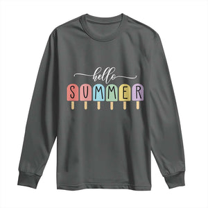 Hello Summer Vacation Ice Cream Popsicle Ice Lolly Long Sleeve Shirt TS10 Dark Heather Print Your Wear