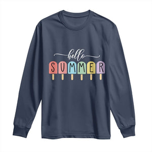 Hello Summer Vacation Ice Cream Popsicle Ice Lolly Long Sleeve Shirt TS10 Navy Print Your Wear